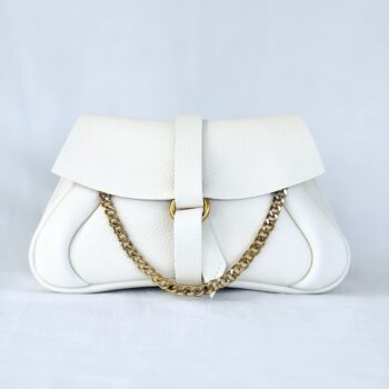 Pochette Mariage Cocktail de Luxe Cuir Blanc et chainette CouleurSedona Sac cérémonie création Maroquinerie artisanale Fabriqué en France près de Cholet