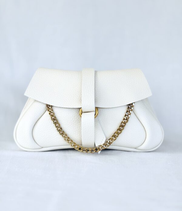 Pochette Mariage Cocktail de Luxe Cuir Blanc et chainette CouleurSedona Sac cérémonie création Maroquinerie artisanale Fabriqué en France près de Cholet