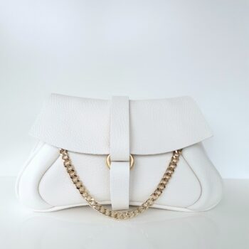 Pochette Mariage de Luxe Cuir Blanc et chainette CouleurSedona création Maroquinerie française. Fabriqué en France