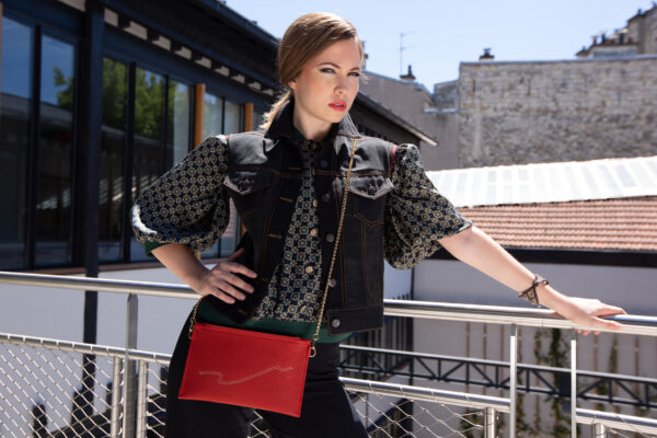 Pochette Mariage cérémonie Paris cuir de luxe Rouge CouleurSedona création maroquinerie française 100% Fabriquée en France