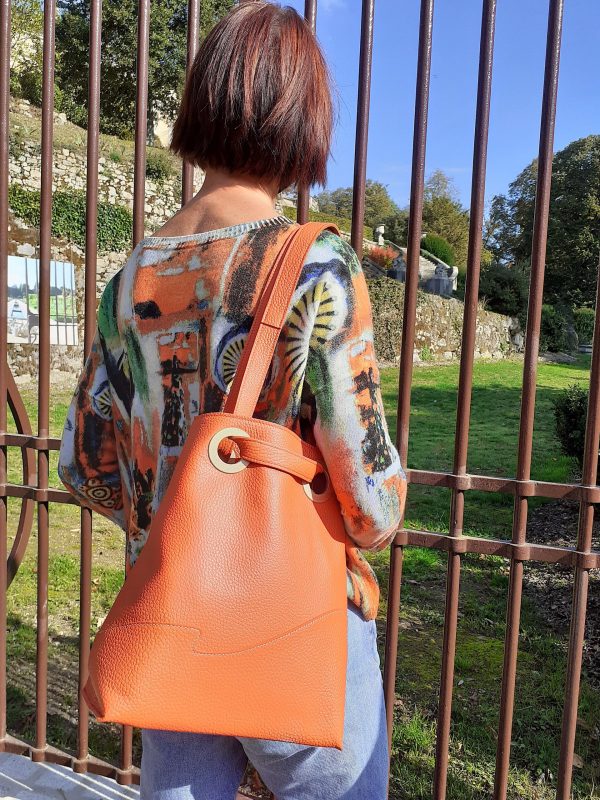 Sac Cabas cuir orange CouleurSedona creation maroquinerie française de Luxe