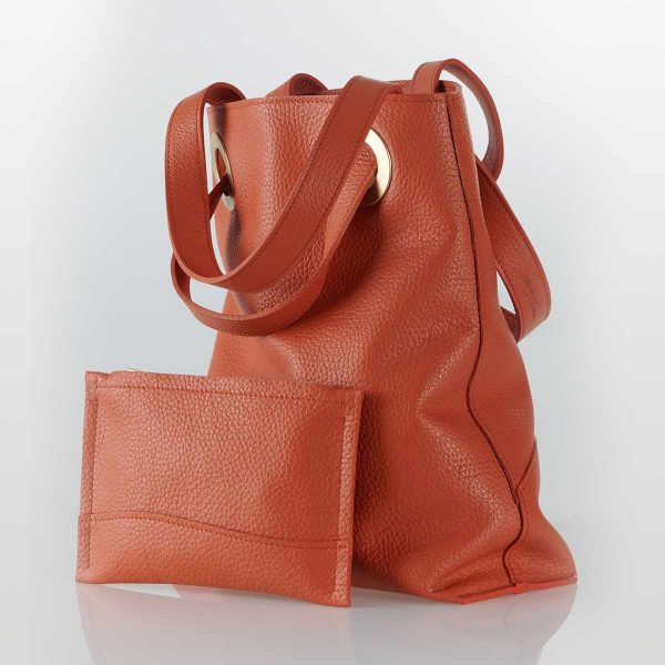 Sac Cabas cuir orange CouleurSedona creation maroquinerie française de Luxe