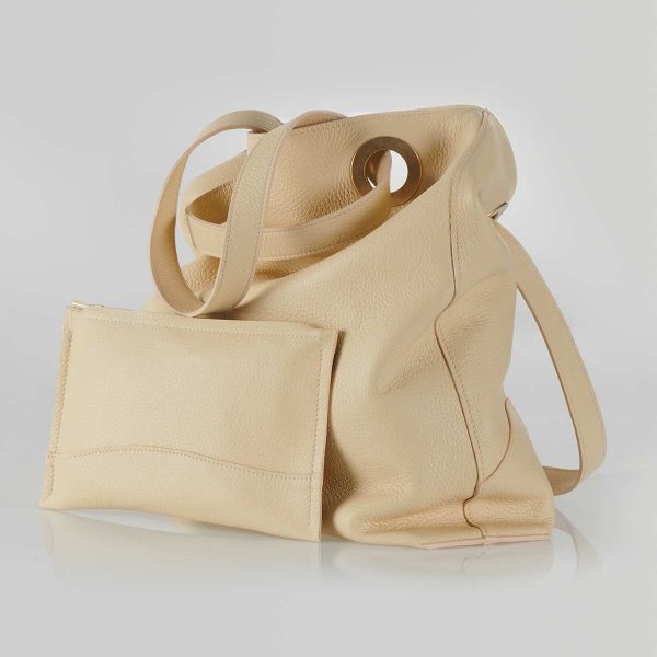 Grand Sac Cabas cuir beige CouleurSedona creation maroquinerie française de Luxe