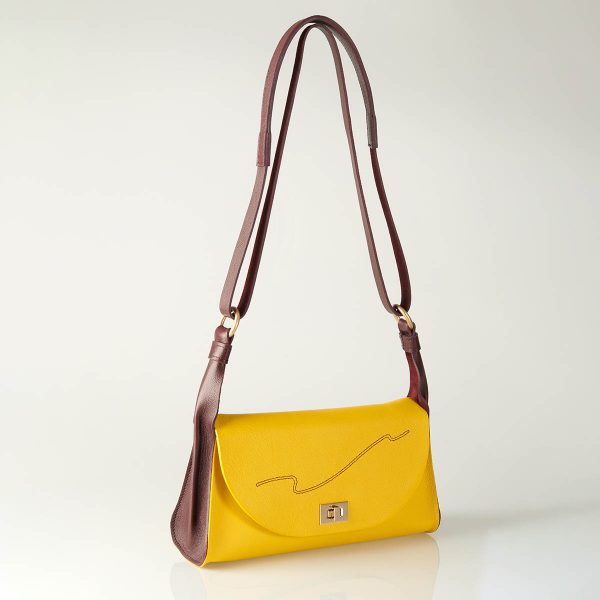 Sac baguette Cuir Jaune Gold CouleurSedona. Sac Bandoulière Femme maroquinerie haut de gamme fabriqué en France